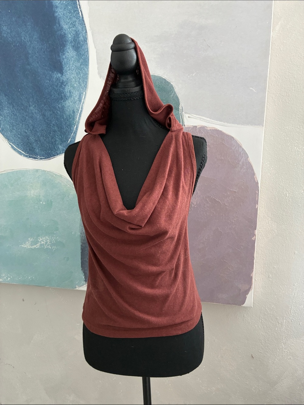 Hooded Cowl Neck Tank Sweater - Rust Brown